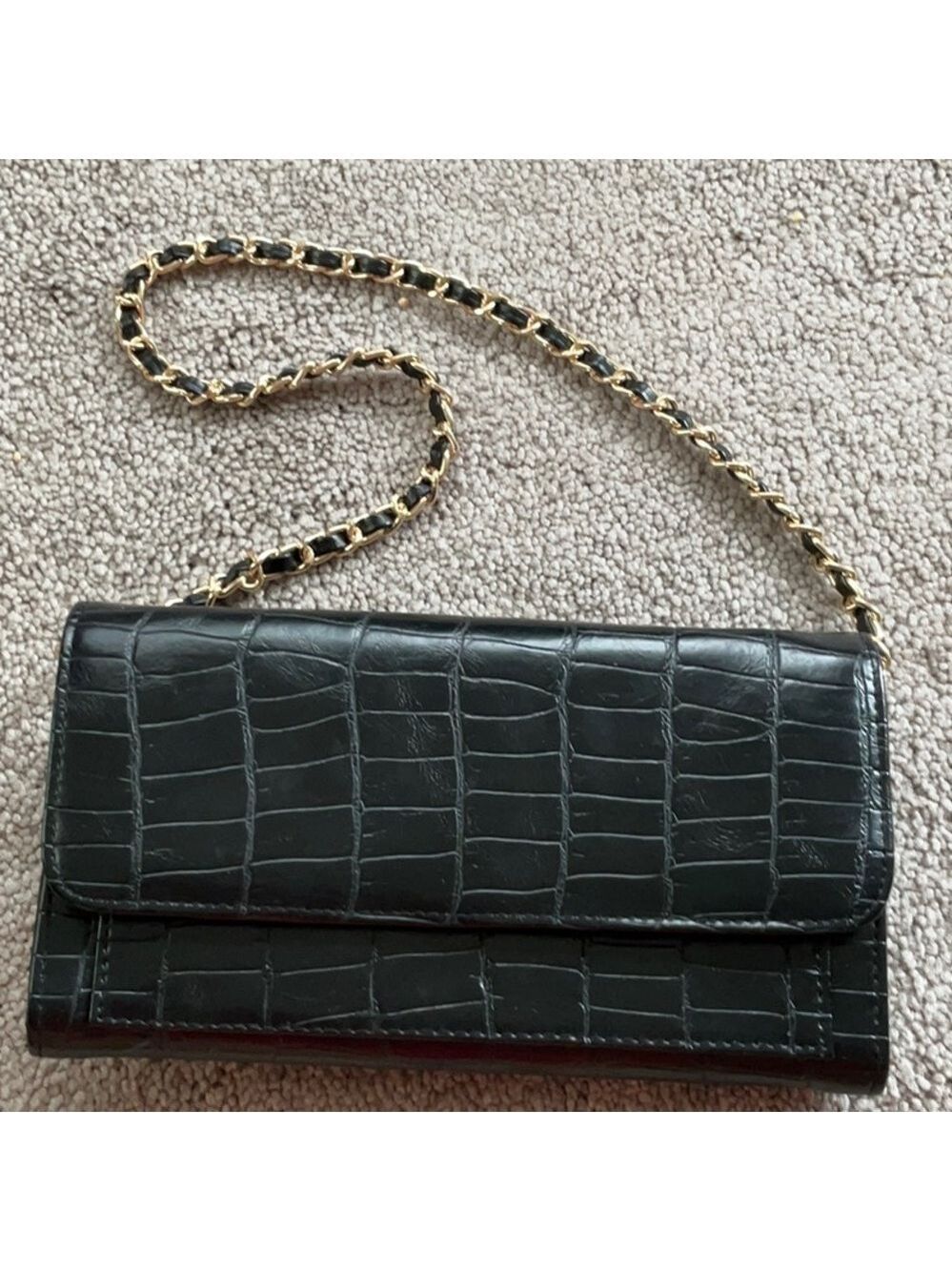 Black Leather Wallet Bag with Detachable Handle